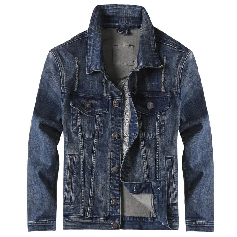 Stretch Denim Slim Men's Embroidery Denim Jacket Coat