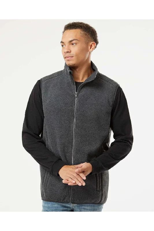 Burnside Mens Pill Resistant Polar Fleece Full Zip Vest - Heather Charcoal Grey