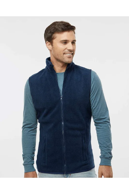 Burnside Mens Pill Resistant Polar Fleece Full Zip Vest - Navy Blue