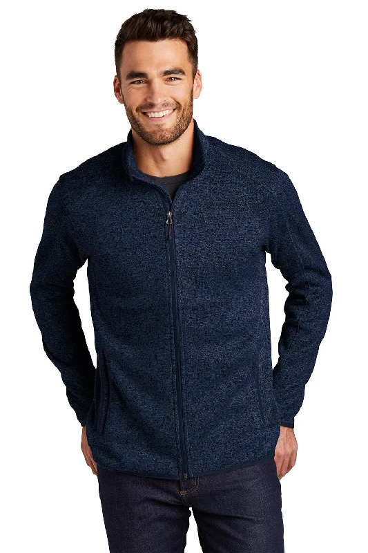 Port Authority Mens Full Zip Sweater Fleece Jacket - Heather River Navy Blue