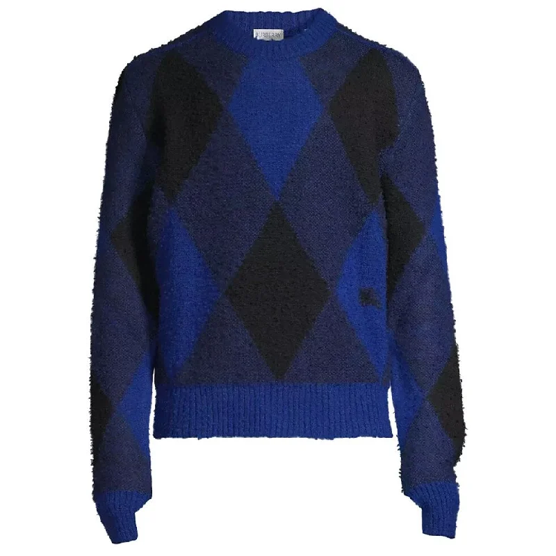 Burberry Men's Blue Argyle Check EKD Wool Sweater