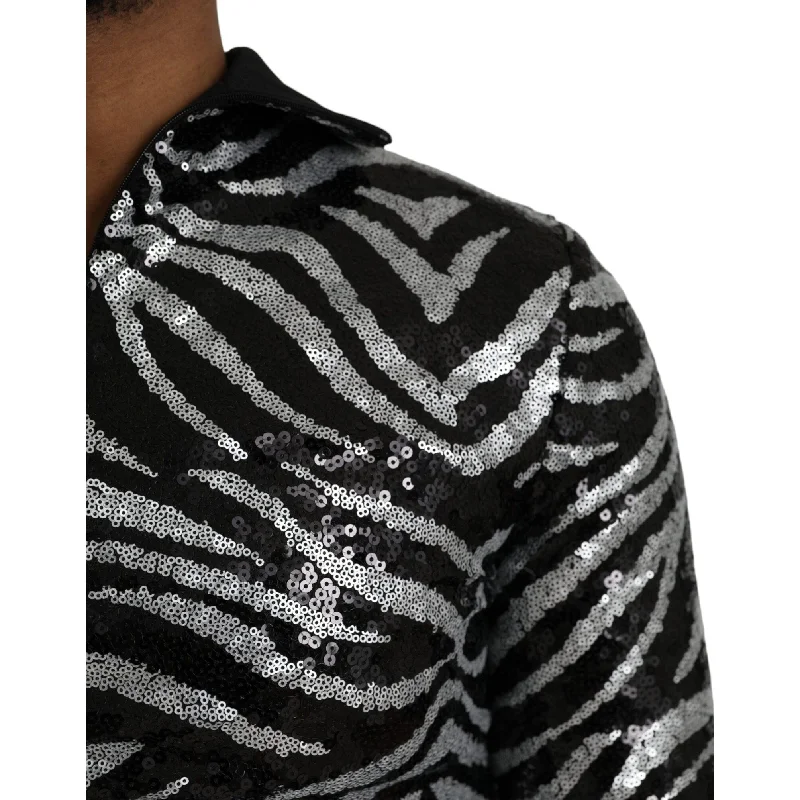 Dolce & Gabbana Black Silver Sequined Polyester Men's Sweater