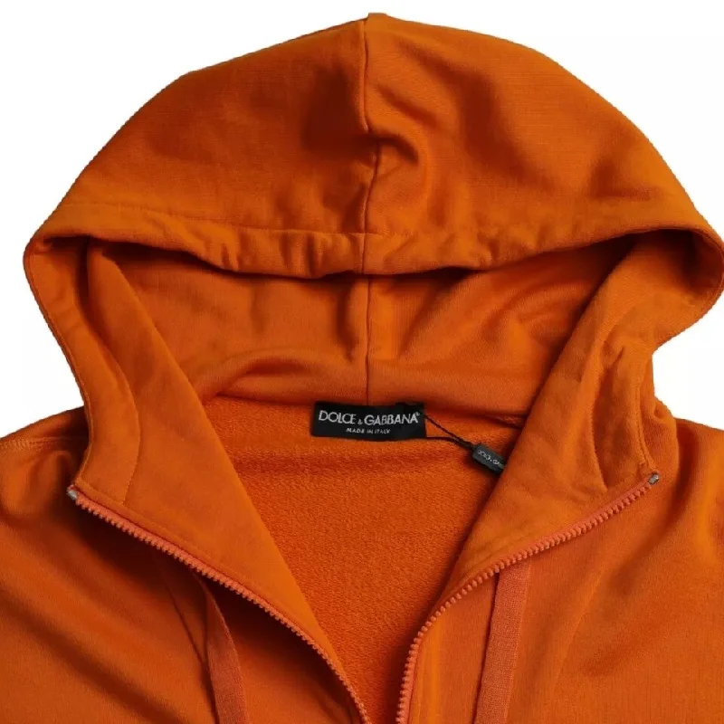 Dolce & Gabbana Orange Hooded Pullover Sweatshirt Men's Sweater