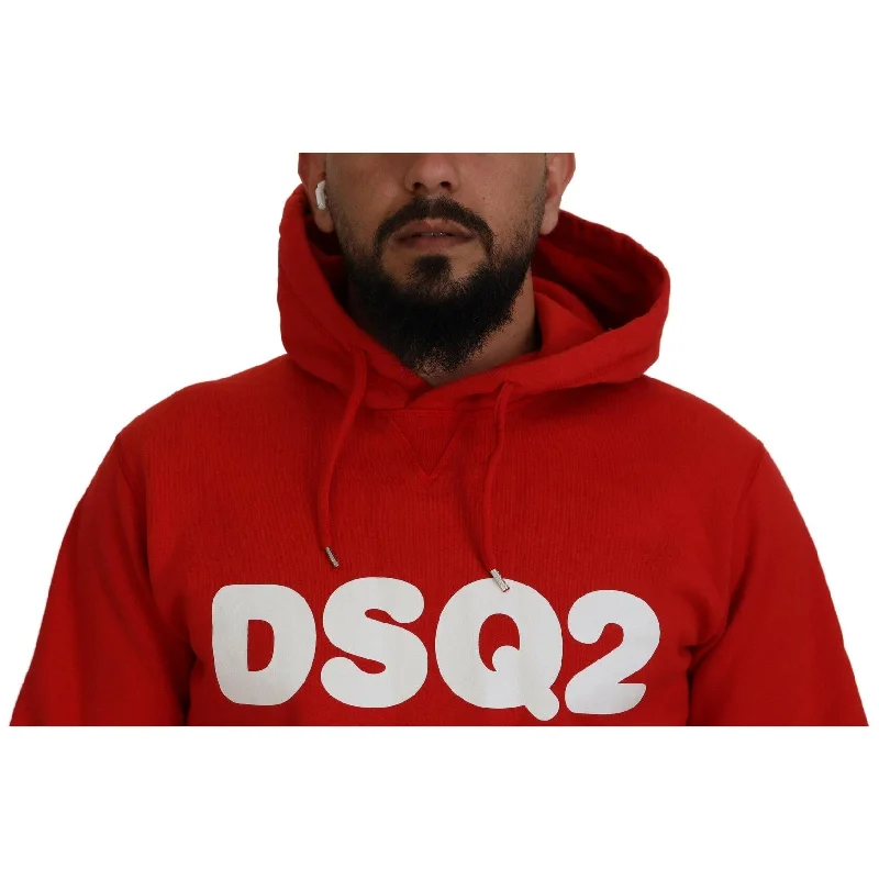 Dsquared² Red Cotton Hooded Printed Men Pullover Men's Sweater (Pre-Owned)