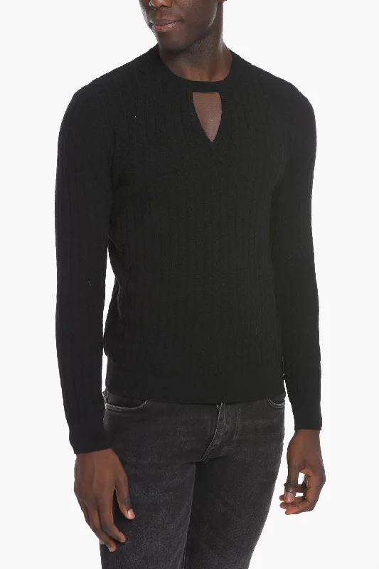 Fendi Crew Neck Virgin Wool Sweater with Cut-out