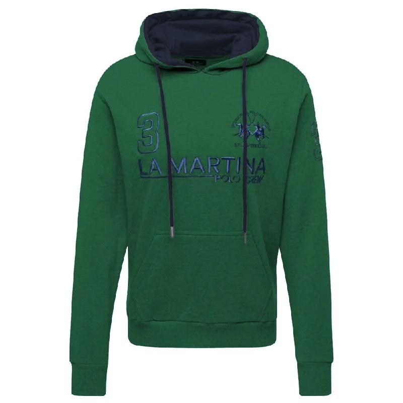 La Martina Elegant Green Hooded Cotton Men's Sweatshirt