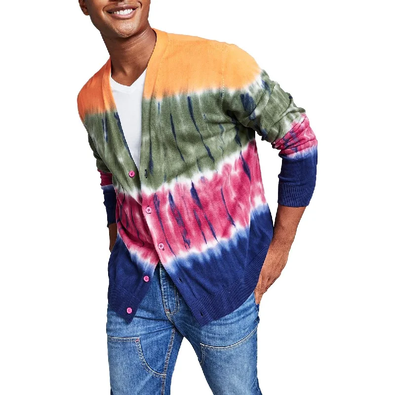 Mens Tie-Dye Knit Cardigan Sweater