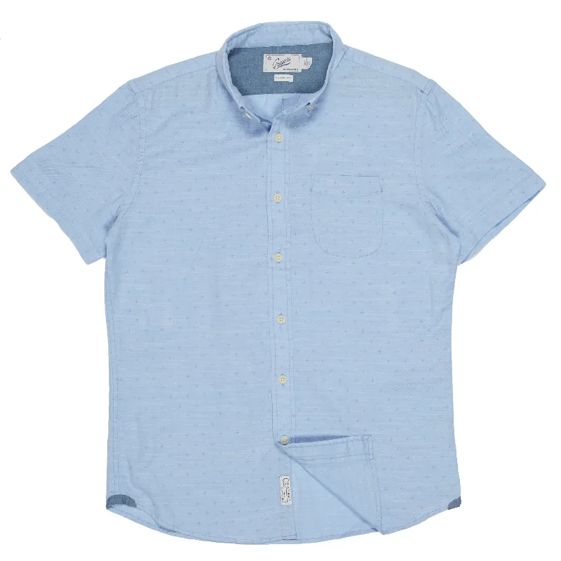 Prescott Printed Summer Slub Twill Short Sleeve Shirt - Blue Twill (Final Sale)