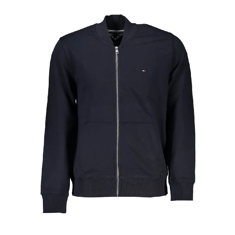 Tommy Hilfiger Sleek Blue Zip Sweatshirt with Embroidery Men's Detail