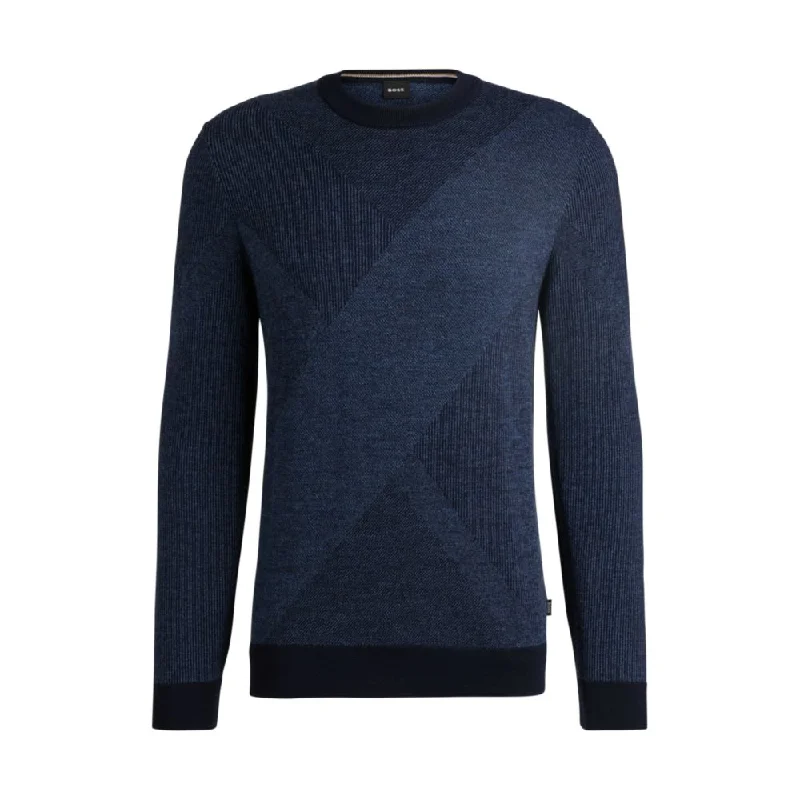 Virgin-wool sweater with two-tone jacquard pattern