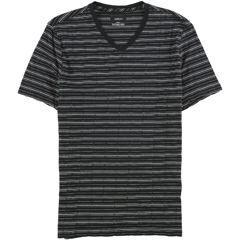 Alfani Mens Striped Basic T-Shirt, Black, Small