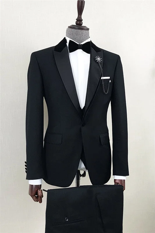 Black Peaked Lapel One Button Wedding Suits Two Piece Wedding Groom Blazer Pants