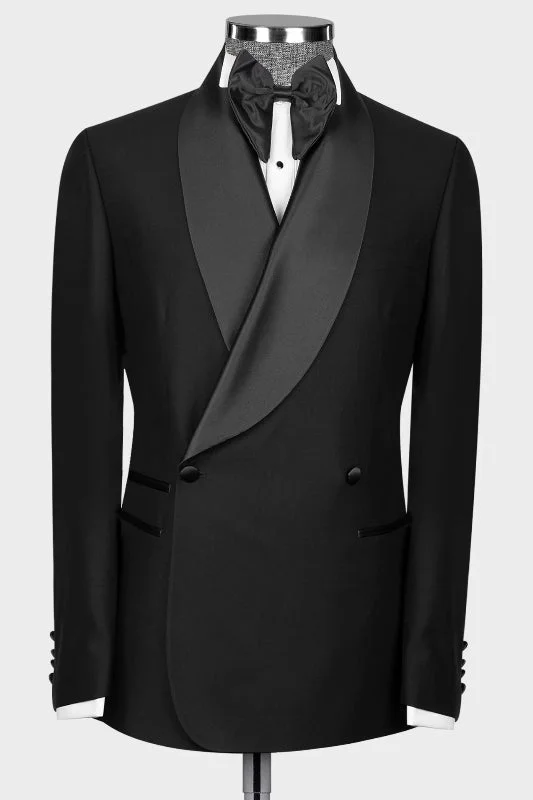 Black Shawl Lapel Double Breasted Men Suits for Wedding Slim Fit Tuxedo 2 Pieces