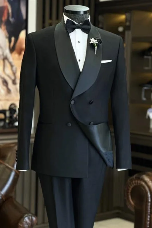 Black Shawl Lapel Double-Breasted Two Pieces Wedding Suits Formal Business Suit Wedding Groom Prom Tuxedo