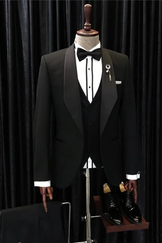 Black Three Pieces Shawl Lapel Wedding Suits Men Prom Tuxedo Suits with Bow Tie