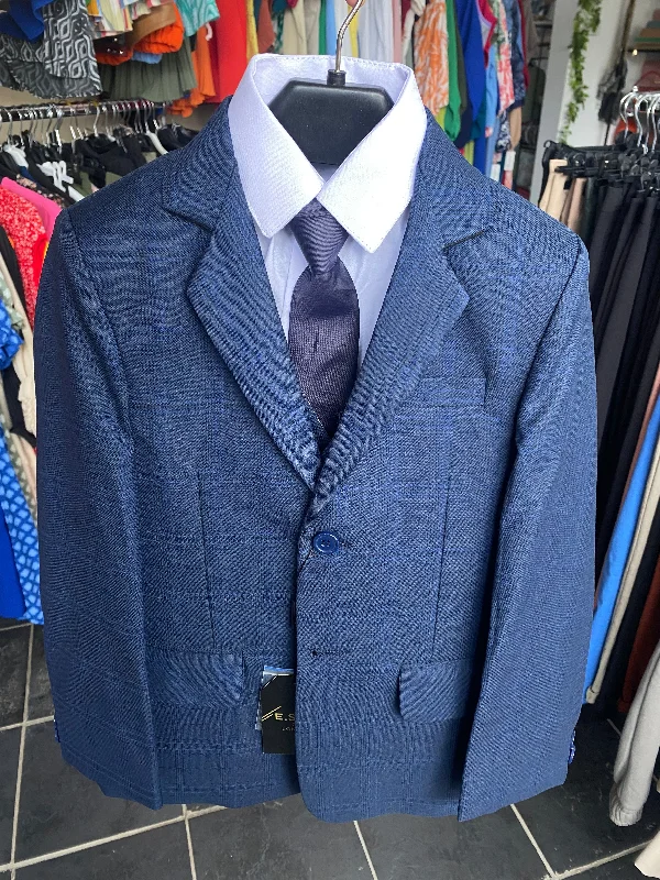 Boys navy checked 5 piece suit