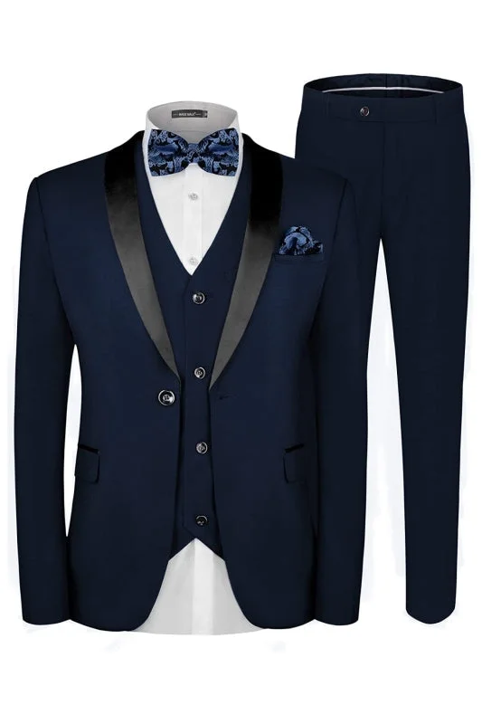 Chic Navy Blue Shawl Lapel Three Pieces Wedding Suits One Button Tuxedo Suits for Men