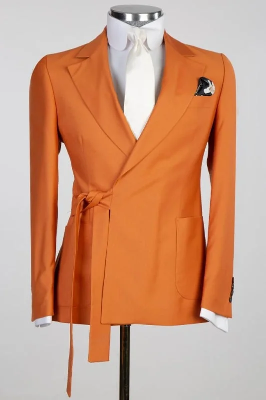 Chic Orange Notched Lapel Two Pieces Prom Suits Slim Fit Prom Tuxedo Lace Up Jacket Pants Blazer Party