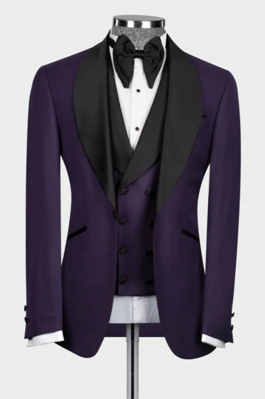 Chic Purple Shawl Lapel Three Pieces Wedding Suits Formal Business Suit Wedding Groom Prom Tuxedo Dinner Party