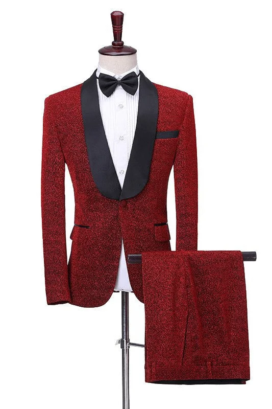 Chic Red Shawl Lapel Two Pieces Wedding Suits Business Suit Wedding Groom Prom Tuxedo Dinner Party