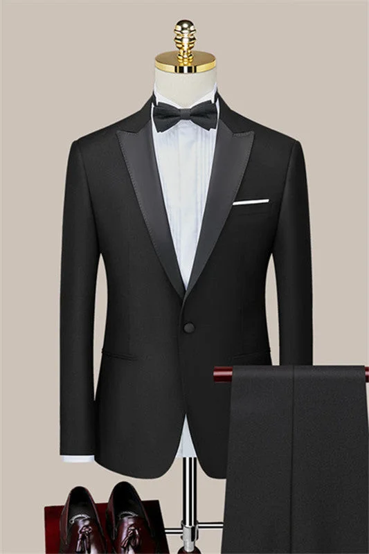 Classic Black Two Pieces One Peack Lapel Wedding Suits Two Piece One Button Blazer Set