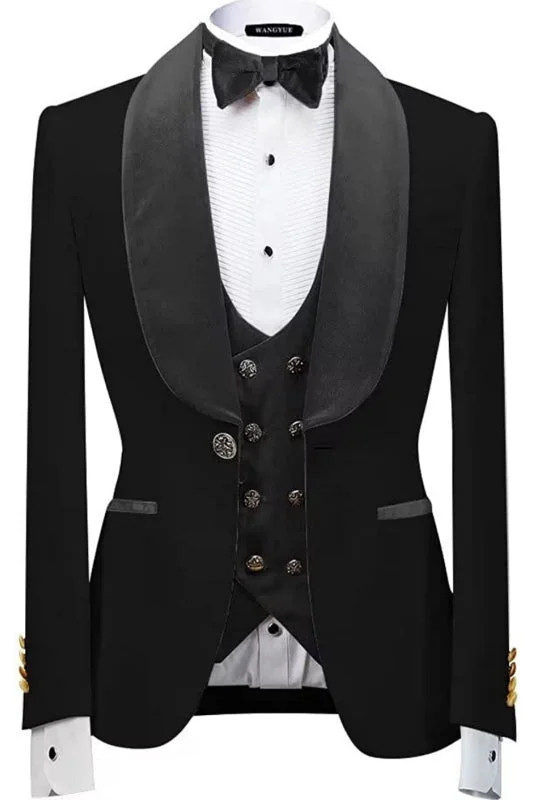 Classic Shawl Lapel Three Pieces Velvet Wedding Suits One Button Slim Fit 3 Pieces Suit