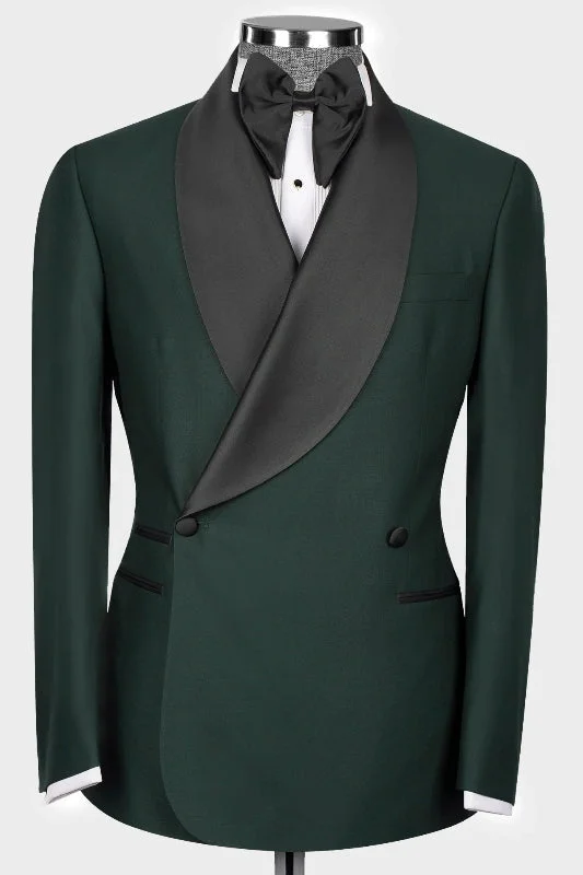 Dark Green Shawl Lapel Double Breasted Wedding Suits One botton Slim Fit Wedding Groom Prom Tuxedo Dinner Party