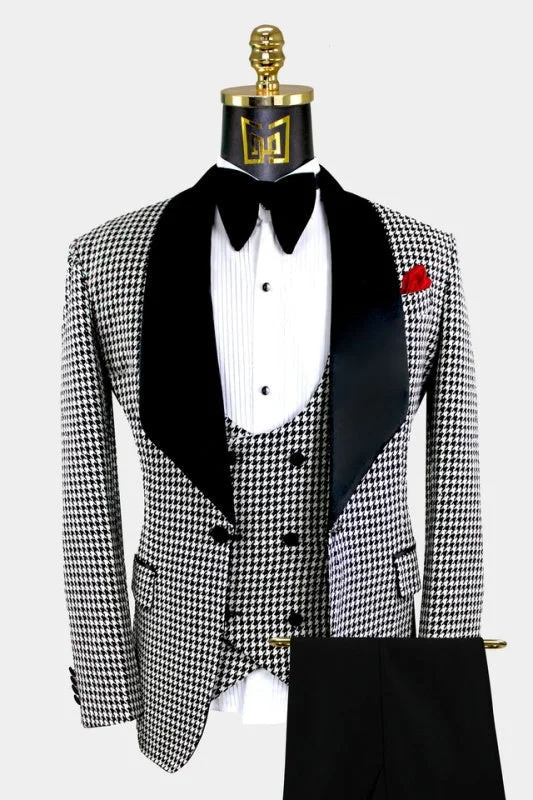 Fancy Black Shawl Lapel Tuxedo Suits Three Pieces Dot Wedding Suits