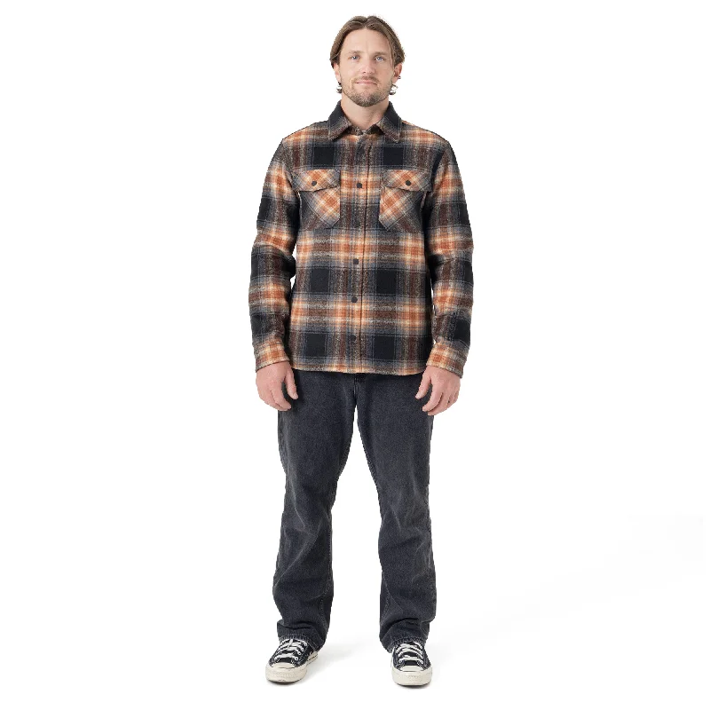 Front Snap Fleece Jacket - Orange Plaid