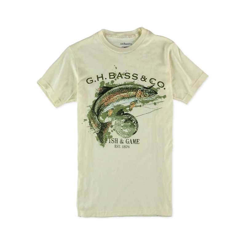 G.H. Bass & Co. Mens Fish & Game Graphic T-Shirt, Off-White, Small