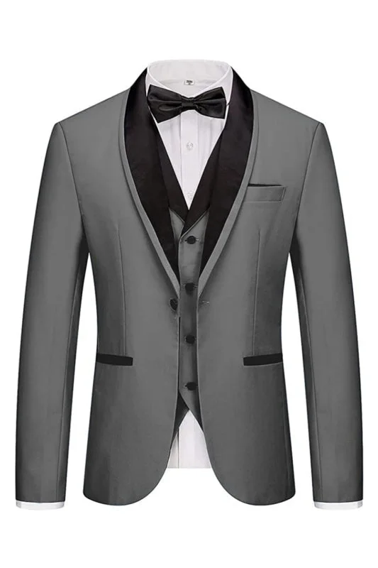 Gray Three PiecesSuit Shawl Lapel Wedding Suits Slim Fit Best Man Tuxedos