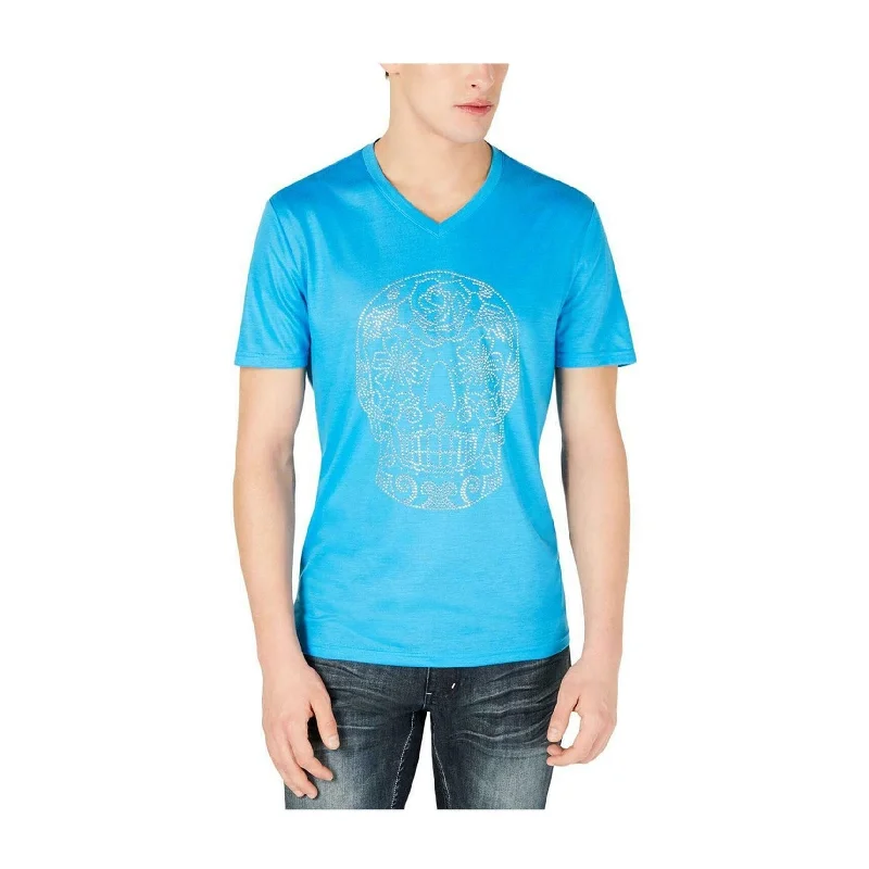 I-N-C Mens Embellished Skull Graphic T-Shirt, Blue, Small