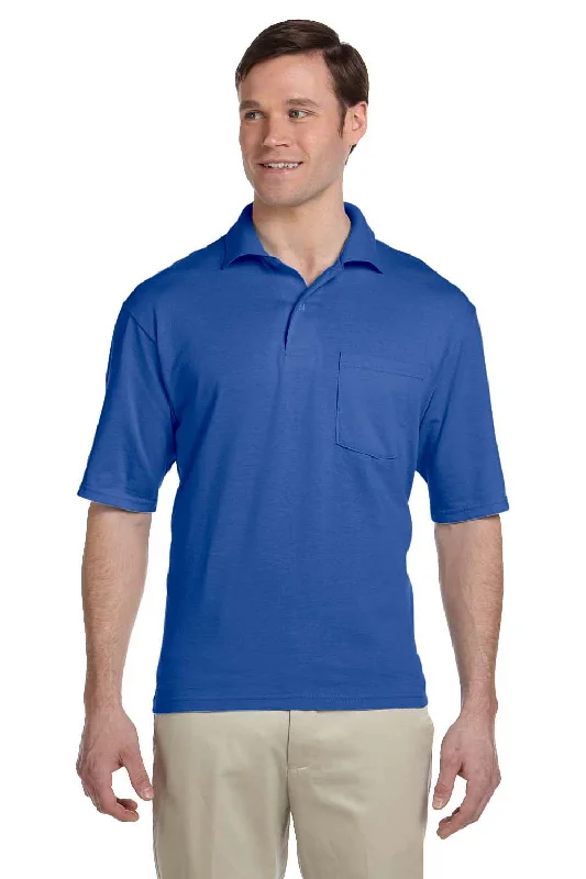 Jerzees Mens SpotShield Stain Resistant Short Sleeve Polo Shirt w/ Pocket - Royal Blue