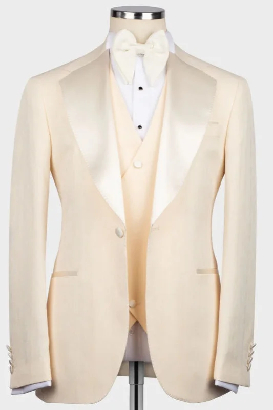 Light Champagne Notched Lapel Three Pieces Wedding Suits Wedding Party Groom Blazer Vest Pants