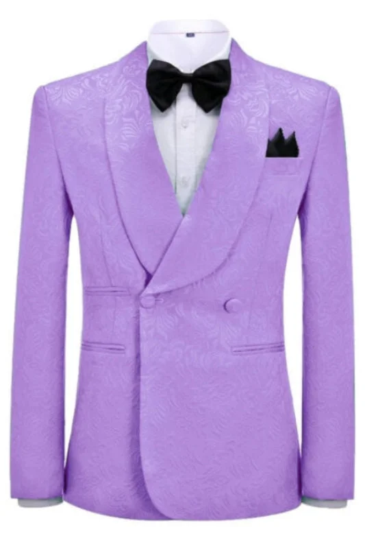 Lilac Jacquard Double Breasted Wedding Suits Shawl Lapel Prom Tuxedo Suits