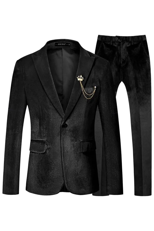 Modern Black Peaked Lapel Velvet Prom Suits Tuxedo 2 Pieces Blazers Pants Wedding Party Wear