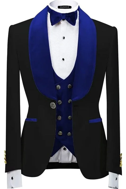 Modern Royal Blue Shawl Lapel Three Pieces Velvet Wedding Suits One Button Slim Fit Wedding Groom Prom Tuxedo Dinner Party