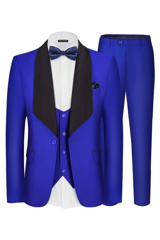 Modern Royal Blue Shawl Lapel Three Pieces Wedding Suits Wedding Groom Suits