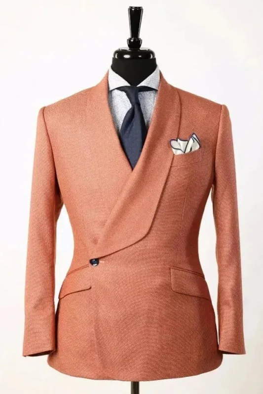 Orange Shawl Lapel Two Pieces Wedding Suits One Button Blazer Set Formal Suits