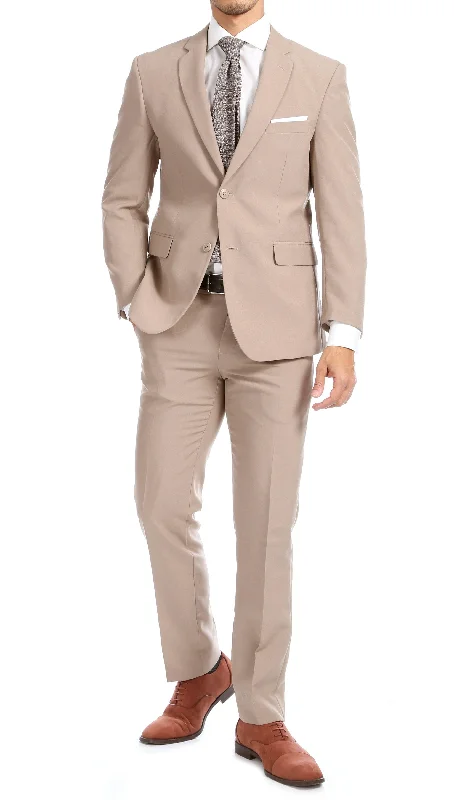 Paul Lorenzo Mens Tan Slim Fit 2 Piece Suit