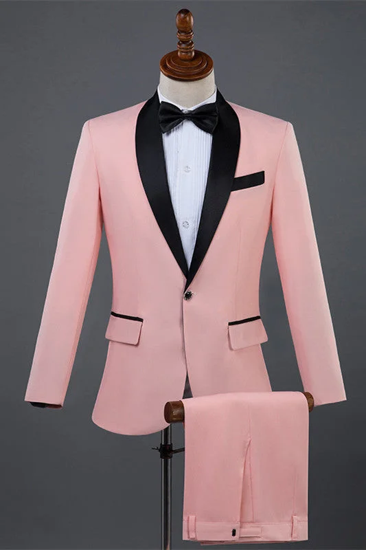 Pink Shawl Lapel Two Pieces Wedding Suits Formal Business Suit Wedding Groom Prom Tuxedo