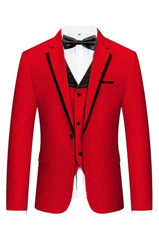 Red Notched Lapel Three Pieces Men Prom Suits Tuxedo Suits for Wedding Wear