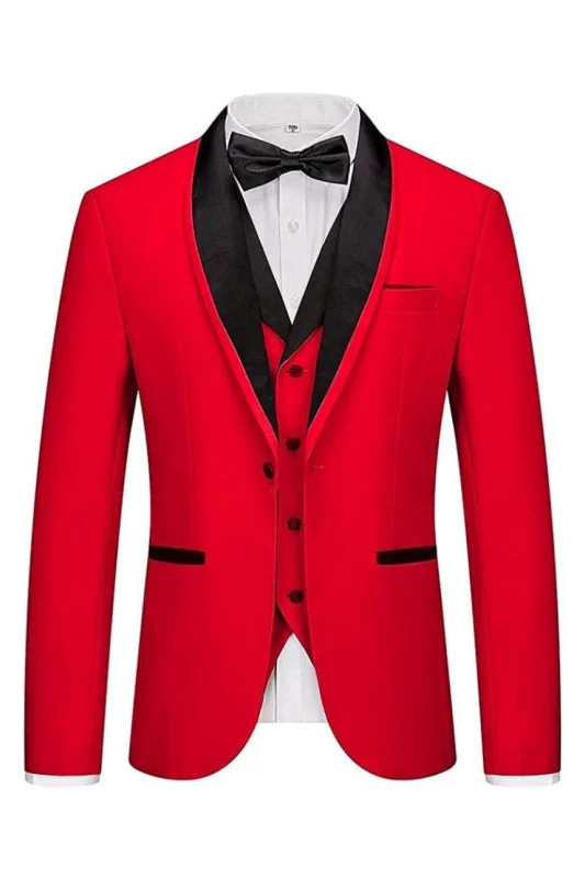 Red Three Pieces Black Shawl Lapel Wedding Suits Formal Wedding Groomsmen Suit