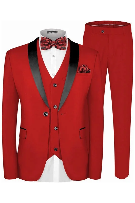 Red Three Pieces Shawl Lapel Slim Fit Wedding Suits Wedding Groom Prom Tuxedo Dinner Party