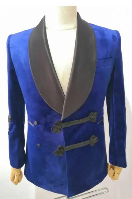 Royal Blue Shawl Lapel Two Pieces Velvet Wedding Suits Party Groom Blazer Pants