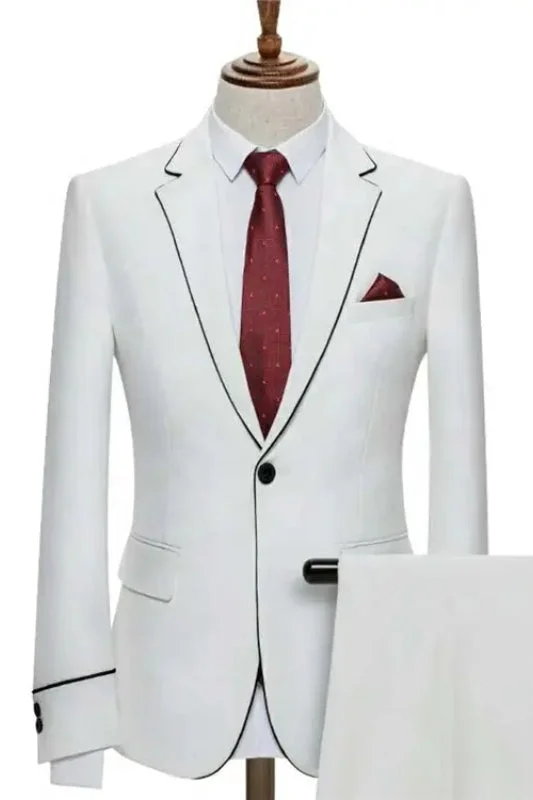 Simple White Notched Lapel Tuxedo Two Pieces Prom Suits Jacket Pants Blazer Party