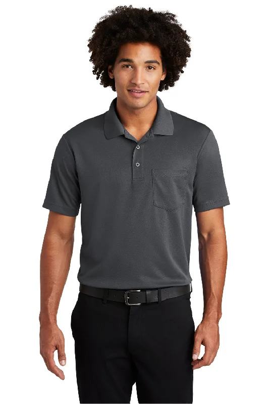 Sport-Tek Mens RacerMesh Moisture Wicking Short Sleeve Polo Shirt w/ Pocket - Graphite Grey