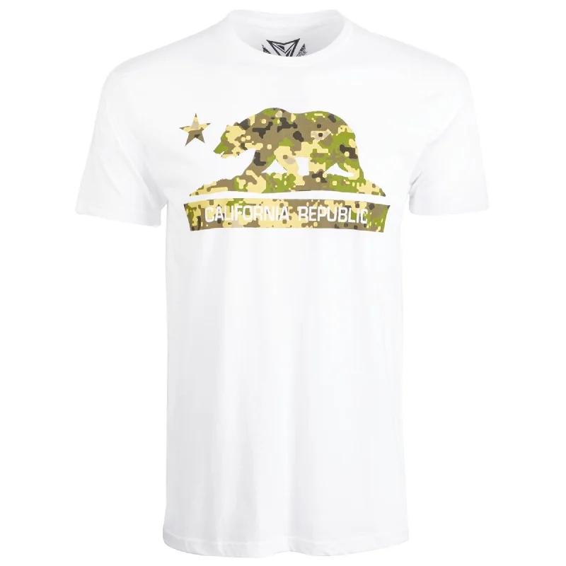 Univibe Mens California Camo Bear Graphic T-Shirt, White, Small