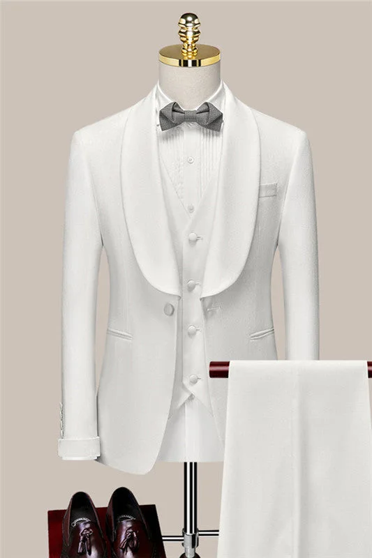 White Shawl Lapel Three Pieces Slim Fit Wedding Suits One Button Wedding Party Groom Blazer Vest Pants