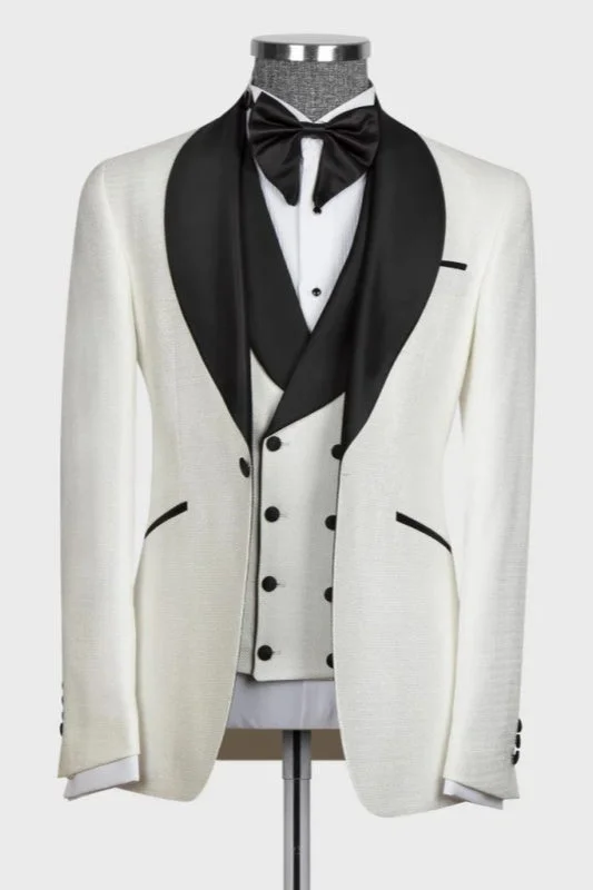 White Shawl Lapel Three Pieces Wedding Suits Wedding Party Groom Blazer Vest Pants